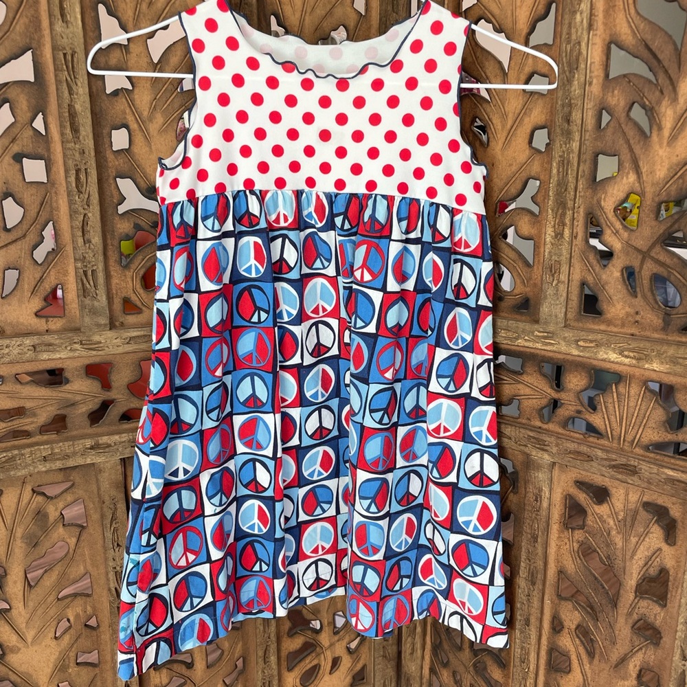 Girls Red, White and Blue Peace Sign holiday dress